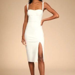 Soiree Style White Sleeveless Bustier Bodycon Midi Dress - Lulus